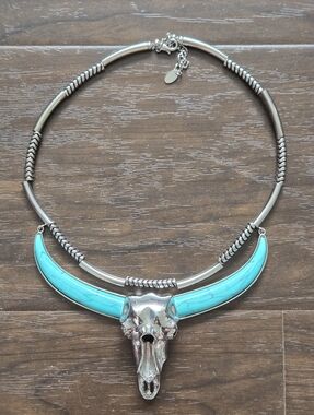 ZARA New Turquoise Horned Skull Head Statement Necklace Western Jewlery Large